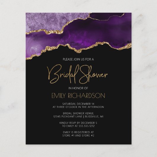 Budget Agate Geode Lila Bridal Dusche Einladung (Vorderseite)