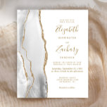 Budget Agate Gray Gold White Wedding Einladung<br><div class="desc">Die links Seite dieses eleganten,  modernen Hochzeitseinladens besticht durch eine grau-weiße Aquarellgrenze,  die mit dem vergoldeten Glitzer der Imitate bestickt wurde. Der anpassbare Text kombiniert Handschrift,  Copperplate und kursiv Schriftart in Holzkohlegrau auf weißem Hintergrund. Auf der Rückseite ist ein passendes grau-,  weiß- und goldfarbenes Agerat-Design zu sehen.</div>