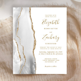 Budget Agate Gray Gold White Wedding Einladung