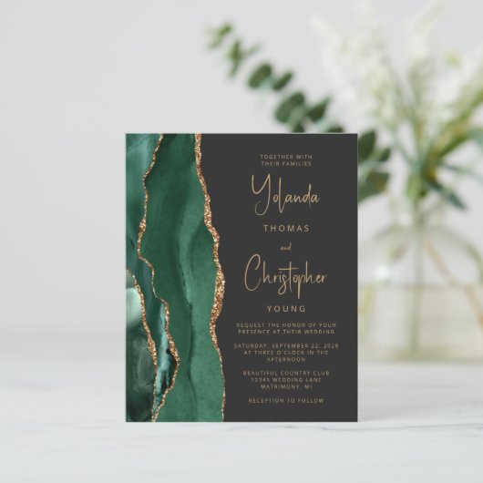 Budget Agate Green Gold Dark QR Code Hochzeit (Stehend Vorderseite)