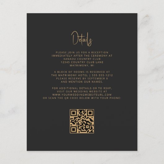 Budget Agate Green Gold Dark QR Code Hochzeit (Rückseite)