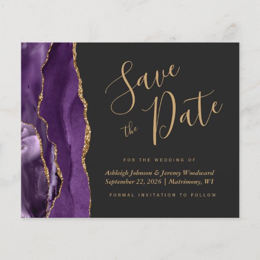 Budget Agate Lila Gold Dark Save the Date (Vorderseite)