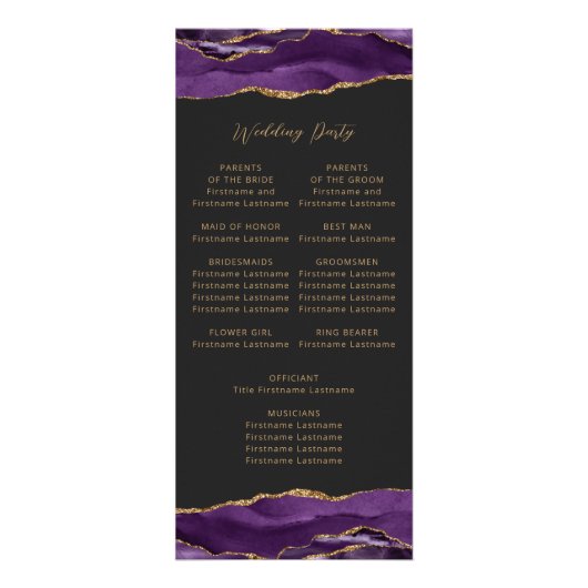 Budget Agate Lila Gold Dark Wedding Program Werbekarte (Hinten)