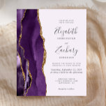 Budget Agate Lila Gold Moderne Hochzeitseinladung<br><div class="desc">Der links Rand dieser eleganten,  modernen Hochzeitseinladung zeichnet sich durch eine lila Aquarellgrenze aus,  die mit Imitaten mit goldenem Glitzer bestickt wurde. Der anpassbare Text kombiniert Handschrift,  Copperplate und kursivem Schriftart in Holzkohlegrau auf einem hellen lila Hintergrund. Auf der Rückseite ist ein lila und goldenes Design zu sehen.</div>