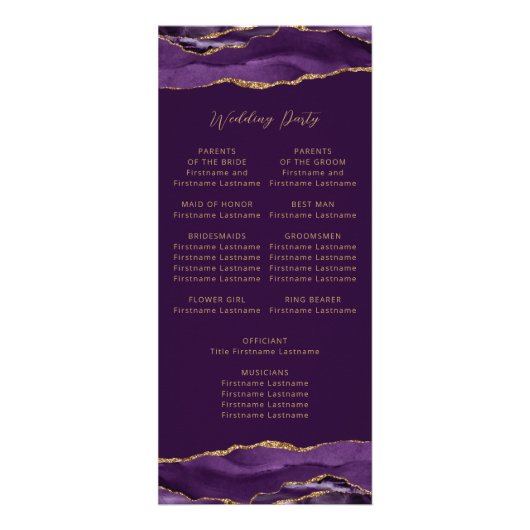 Budget Agate Lila Gold Plum Wedding Programm (Hinten)
