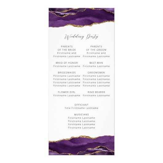 Budget Agate Lila Gold Wedding Program Werbekarte (Hinten)