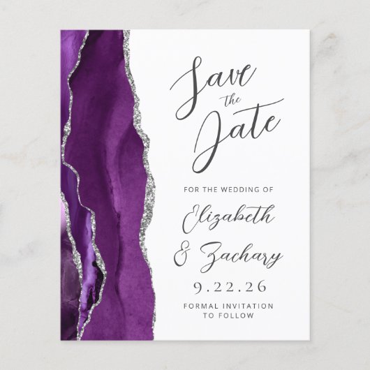 Budget Agate Lila Silver Script Save the Date (Vorderseite)