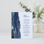 Budget Agate Navy Blassblaue Silver Wedding Menü (Stehend Vorderseite)