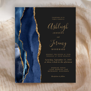 Budget Agate Navy Blue Dunkel Wedding Einladung