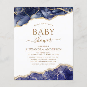 Budget Agate Navy Blue Gold Baby Dusche Flyer