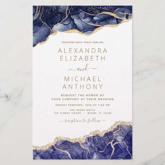 Budget Agate Navy Blue Gold Blue Wedding (Vorderseite)