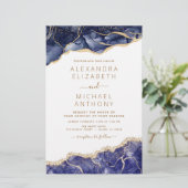 Budget Agate Navy Blue Gold Blue Wedding (Stehend Vorderseite)