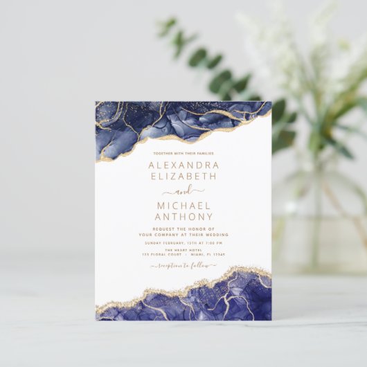 Budget Agate Navy Blue Gold Blue Wedding (Stehend Vorderseite)