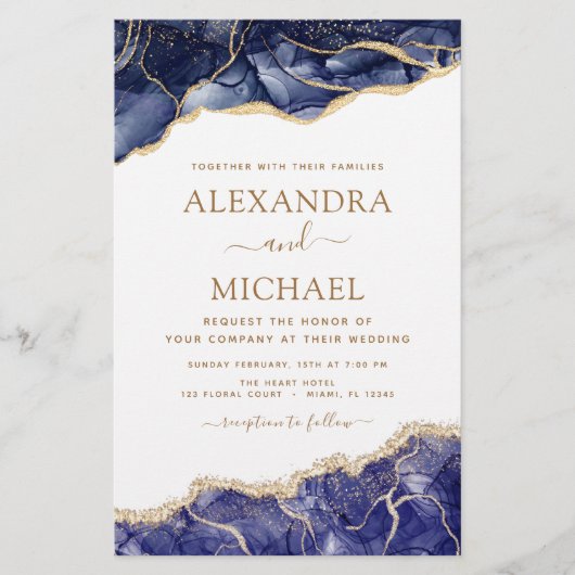 Budget Agate Navy Blue Gold Blue Wedding (Vorderseite)