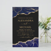 Budget Agate Navy Blue Gold Blue Wedding (Stehend Vorderseite)