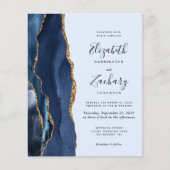 Budget Agate Navy Blue Gold Hochzeit Einladung (Vorderseite)