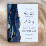 Budget Agate Navy Blue Gold Hochzeit Einladung<br><div class="desc">Die links Kulisse dieser eleganten,  modernen Hochzeitseinladung besticht durch eine marineblau-blaue Aquarellgrenze mit vergoldetem Imitat-Glitzer. Der anpassbare Text kombiniert Handschrift,  Copperplate und kursiv Schriftart in marineblau auf einem hellblauen Hintergrund. Auf der Rückseite ist ein passendes marineblau-goldfarbenes Design zu sehen.</div>