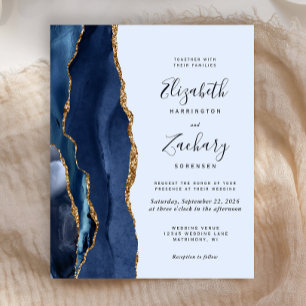 Budget Agate Navy Blue Gold Hochzeit Einladung