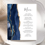 Budget Agate Navy Blue Gold Hochzeitmenü<br><div class="desc">Die links Seite dieses eleganten,  modernen Hochzeitsmenüs besticht durch eine marineblau-blaue Aquarellgrenze,  die mit Imitaten mit goldenem Glitzer bestickt wurde. Der anpassbare Text kombiniert handgeschriebene Skripte und Copperplate-Schriftart in Holzkohlegrau auf weißem Hintergrund. Auf der Rückseite ist ein passendes marineblau-goldfarbenes Design zu sehen.</div>