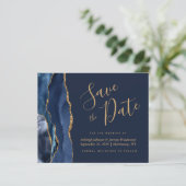 Budget Agate Navy Blue Gold Save the Date (Stehend Vorderseite)