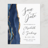 Budget Agate Navy Blue Gold Script Save the Date (Vorderseite)