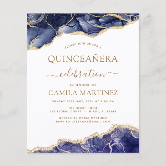 Budget Agate Navy Blue Quinceañera Gold Flyer (Vorne)