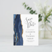 Budget Agate Navy Blue Wedding Save the Date (Stehend Vorderseite)