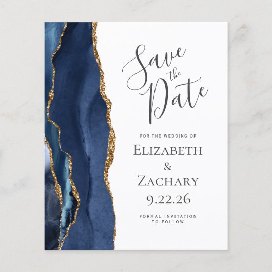 Budget Agate Navy Blue Wedding Save the Date (Vorderseite)