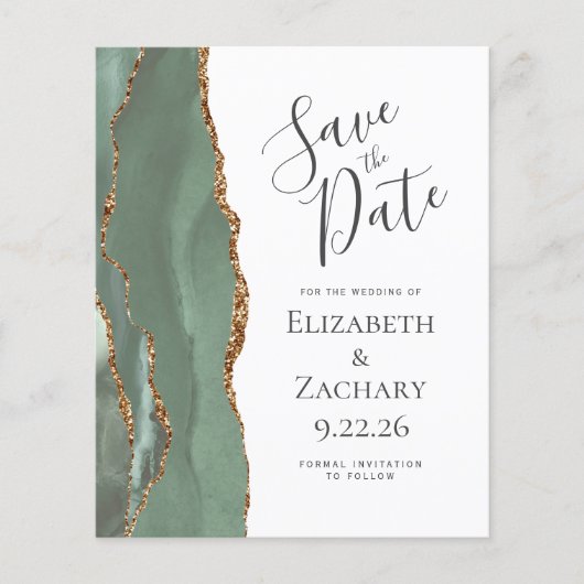 Budget Agate Sage Green Gold Save the Date (Vorderseite)