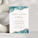 Budget Agate Sweet 16 Aquamarin Gold Einladung<br><div class="desc">Budget Agate Geode Turquoise Aquamarin Blue and Gold Foil Birthday Party Einladungen - beinhaltet moderne,  schöne und elegante Drehbuch für die besondere 16 . Geburtstag (16.) Geburtstagsfeier.</div>