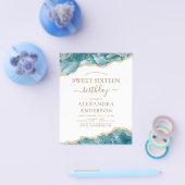 Budget Agate Sweet 16 Aquamarin Gold Einladung Flyer (Einzeln)