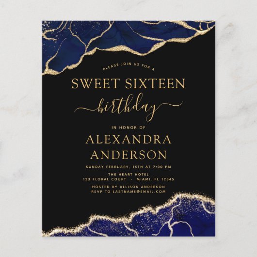 Budget Agate Sweet 16 Navy Blue Gold Flyer (Vorne)