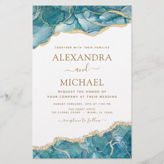 Budget Agate Turquoise Aquamarin Gold Hochzeit (Vorderseite)