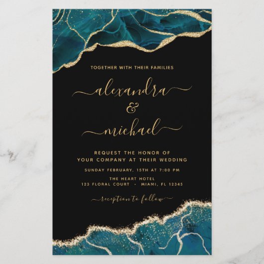 Budget Agate Turquoise Aquamarin Gold Hochzeit (Vorderseite)