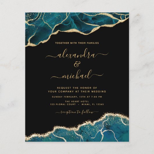 Budget Agate Turquoise Aquamarin Gold Hochzeit Flyer (Vorne)