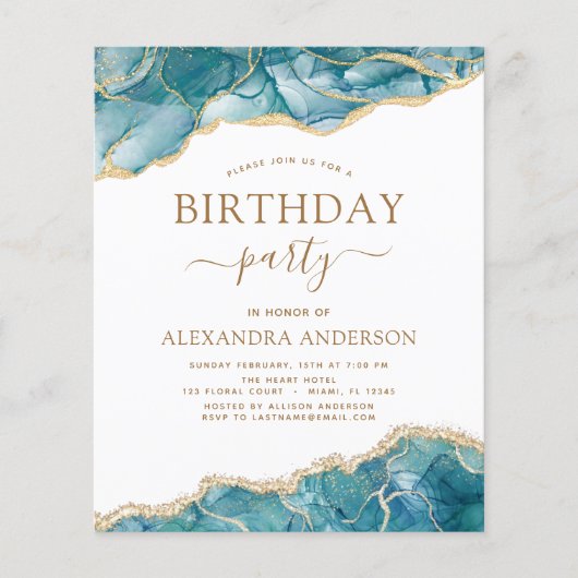 Budget Agate Turquoise Birthday Party Gold Flyer (Vorne)