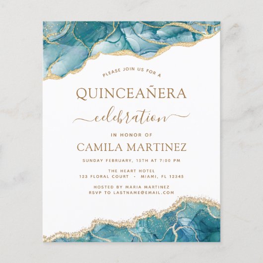 Budget Agate Turquoise Quinceañera Aquamarin Gold Flyer (Vorne)