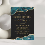 Budget Agate Turquoise Sweet 16 Aquamarin Gold<br><div class="desc">Das Budget Agate Geode Black and Turquoise Aquamarin Blue and Gold Foil Birthday Party Einladungen - beinhaltet ein modernes,  schönes und elegantes Drehbuch für die besondere 16 . Geburtstag (16.) Geburtstagsfeier.</div>