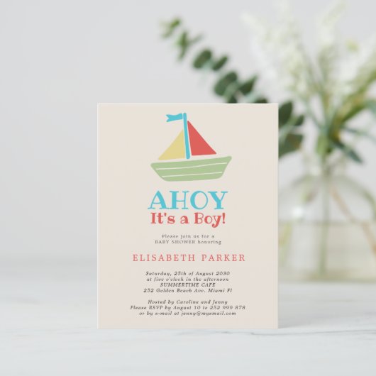 Budget Ahoy Es ist ein Baby-Dusche Einladung (Stehend Vorderseite)