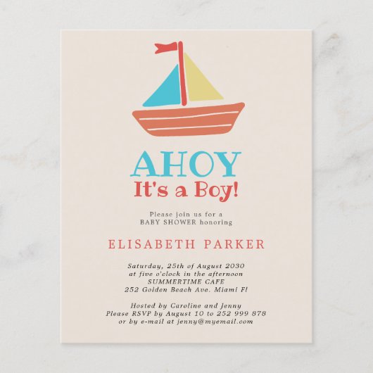 Budget Ahoy Es ist ein Baby-Dusche Einladung Flyer (Vorne)