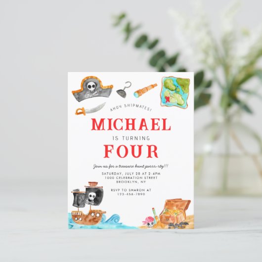 Budget Ahoy Matey Treasure Hunt Pirate Birthday (Stehend Vorderseite)