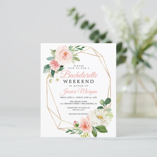 Budget Airy Blush Wochenende Einladung (Stehend Vorderseite)