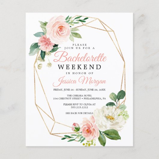 Budget Airy Blush Wochenende Einladung (Vorderseite)