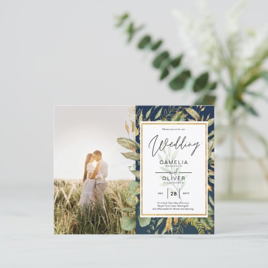 Budget All-in1 FOTO Greenery Wedding RSVP QR CODE (Stehend Vorderseite)