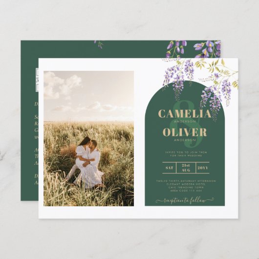 Budget All-in1 FOTO Wedding Wisteria QR Code INV (Vorne/Hinten)