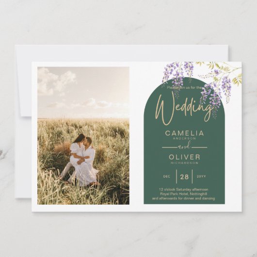 Budget All-in1 FOTO Wedding Wisteria QR Code INV Einladung (Vorderseite)