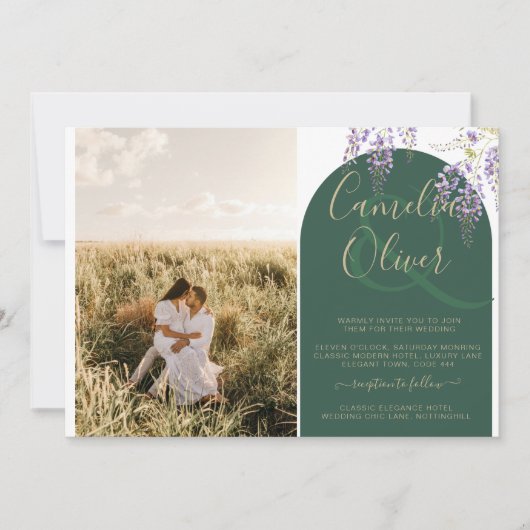 Budget All-in1 FOTO Wedding Wisteria QR Code INV Einladung (Vorderseite)