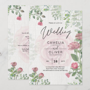 Budget All-in-1 Dusty Pink Roses Floral Wedding Einladung