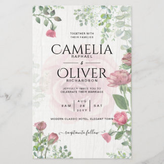 Budget All-in-1 Dusty Pink Roses Floral Wedding Flyer