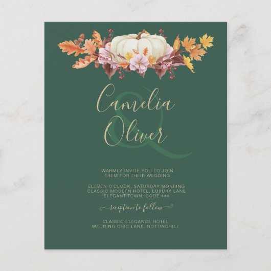 BUDGET All-in-1 Herbst Pumpkin Green Gold Wedding Flyer (Vorne)